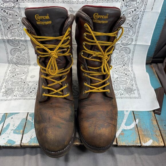 VTG Chippewa Sportility Men\'s Lace up Work Boots Size 12D Brown Waterproof main image 6